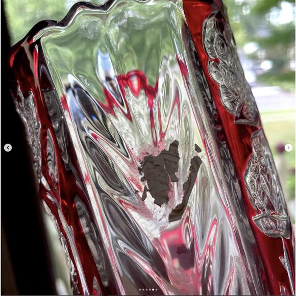 Vintage German Rosaline Ruby Red Hand Cut Lead Crystal Glass Vase Christmas - Picture 5 of 6